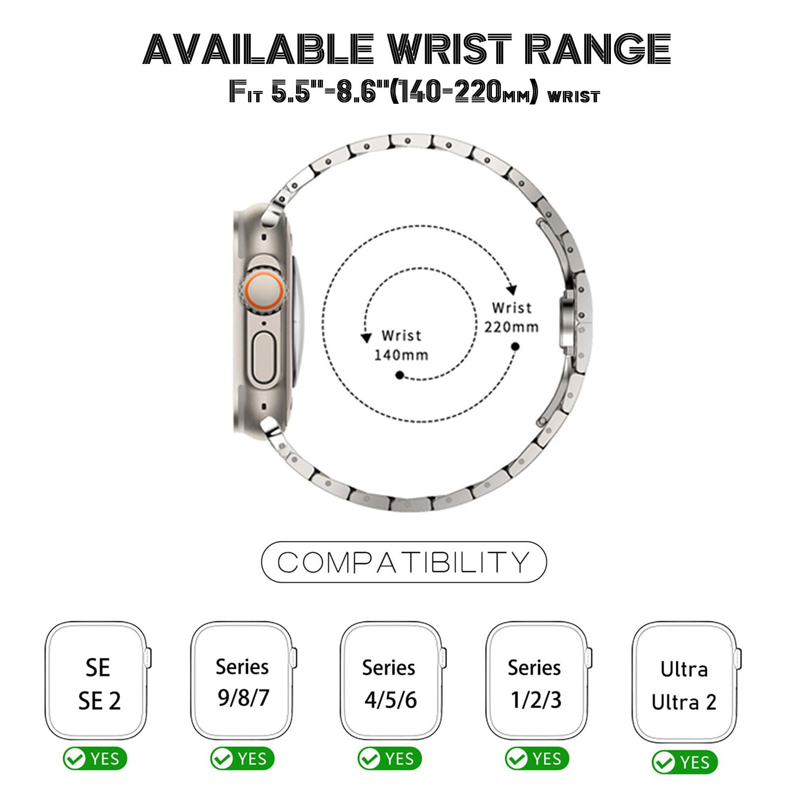 Pasek do zegarka Apple Watch 49 mm, 45 mm, 44 mm, 42 mm, 41 mm, 40 mm, 38 mm, ulepszona klamra motylkowa, tytanowy metalowy pasek do iWatch serii 9, 8, 7, 6, 5, 4, 3, 2, 1, SE, Ultra, 2 Ultra
