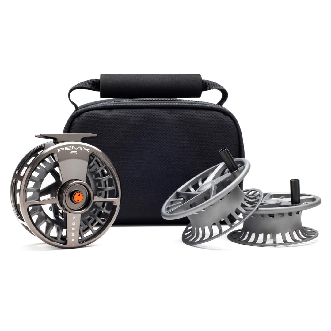 Lamson Remix S-Series Fly Reel 3-Pack (1 Reel & 2 spools with Carrying case) CNC machined Frame, Sealed Drag, 3/4/5/6/7/8/9/10 Weights