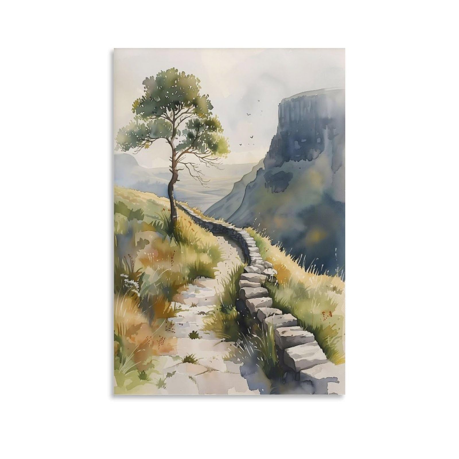 Piank Sycamore Gap Watercolor Painting Northumberland Wall Art Hadrian's Wall Poster Uk Landmark Print Robin Hood T Unframe 16X24inch(40X60cm)