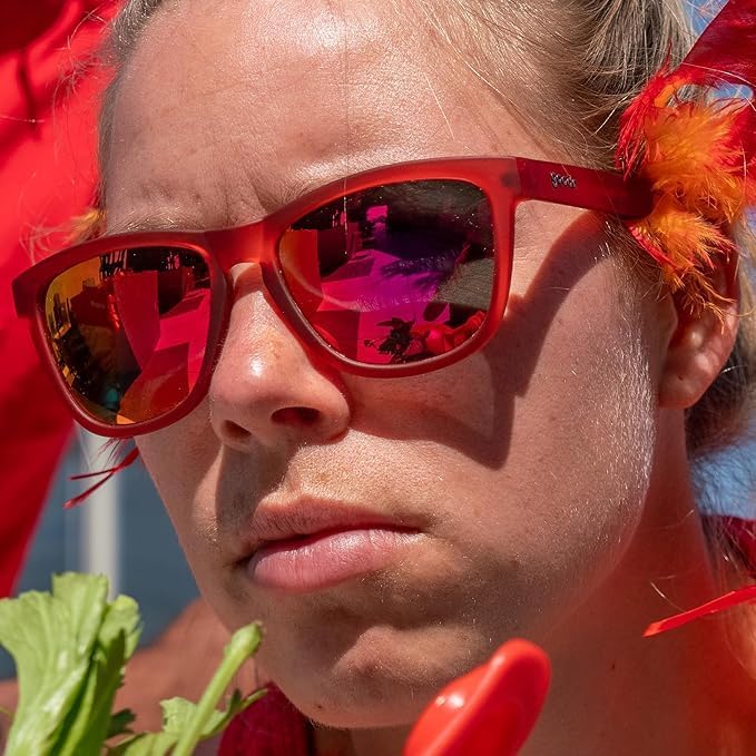 goodr Phoenix At A Bloody Mary Bar Polarized Sunglasses, Medium Sized (OG), Dark Red Translucent Frames with Rose Mirrored Reflective Lenses, UV400 Protection, No Slip, No Bounce - Image 4