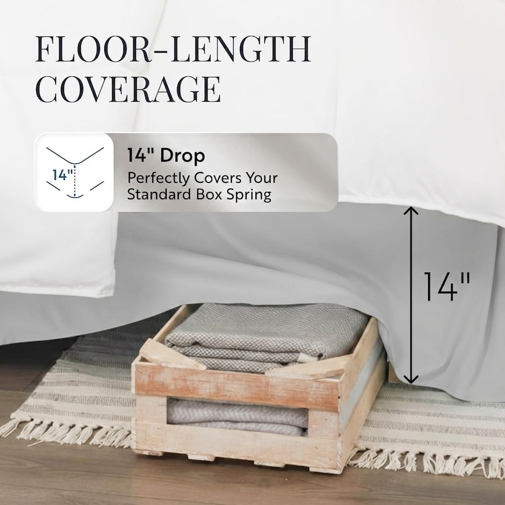 Linen Market Bed Skirt - Ultra Soft Microfiber - Easy Fit with 14 Inch Tailored Drop - Hotel Quality, Shrinkage & Fade Resistant - Bed Cover - Queen Bed Set - Bedroom Décor - (Light Gray)