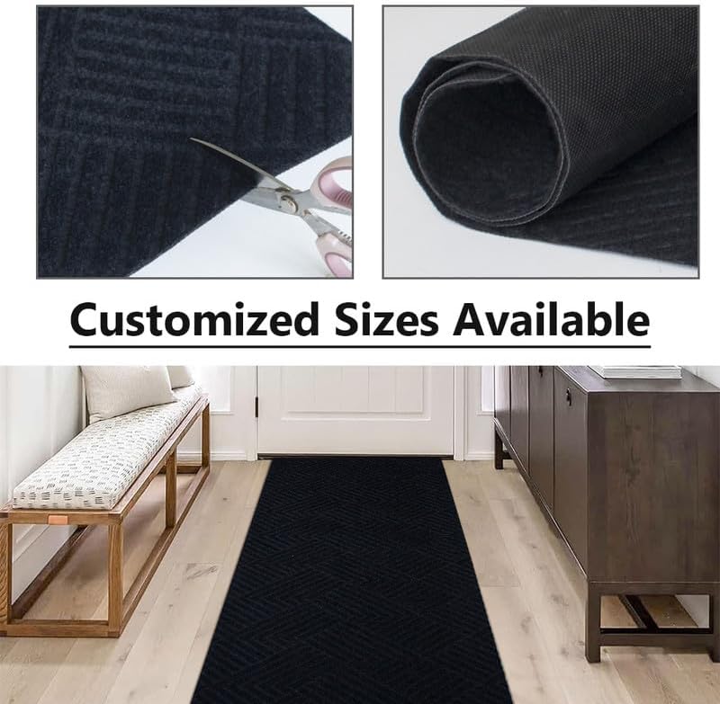 Runner Rug Non Slip, 5FT x 11FT Hallway Entryway Area Rug Indoor Outdoor Rubber Back Carpet Mat for Kitchen Laundry Room Foyer Balcony Living Room, Black Stripe