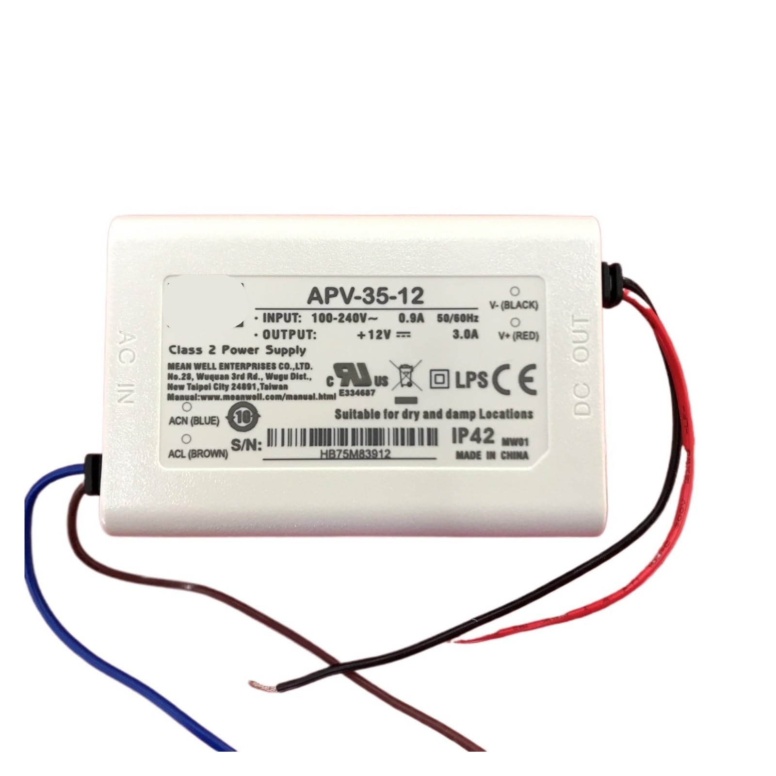 APV-35-24 convertisseur de tension 35W sortie unique pour ruban LED 24V