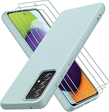 Samsung Galaxy A52S 5G / A52 4G / 5G Case with 3 Pack Tempered Glass, Silk-Touch Soft Liquid Silicone Case, Shockproof Cover with Microfiber Lining, Mint Green