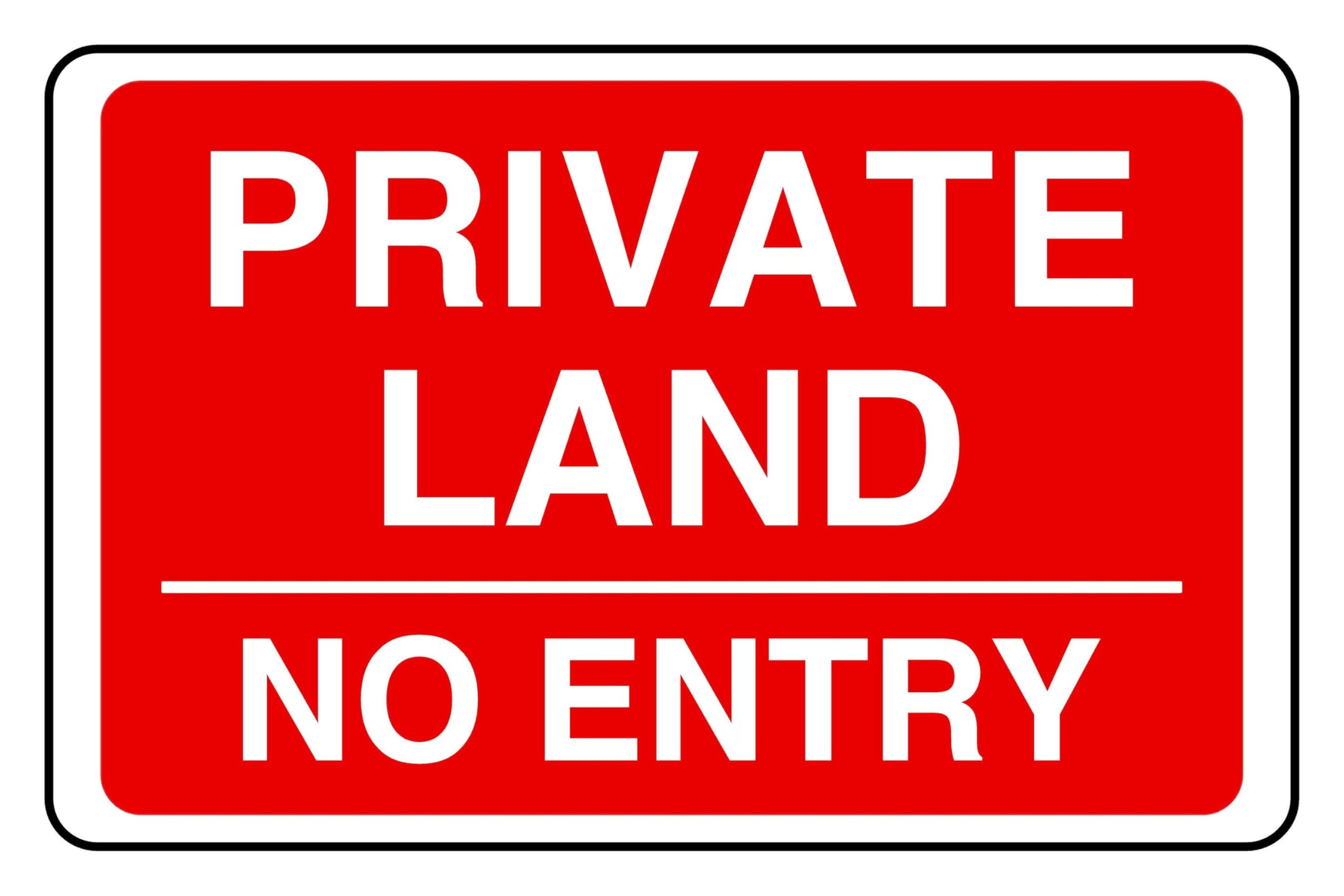 Private Land No Entry - safety sign - High tack self-adhesive sticker (300mm x 200mm) Viewing Distance within 7m.