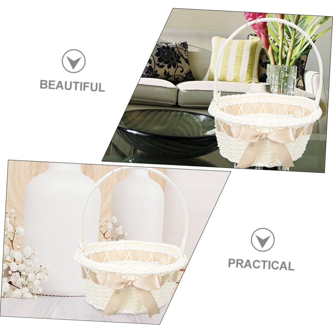 Cabilock 3 Stück Hochzeit Blumenkorb mit Griff Handgefertigter Rattan Aufbewahrungskorb Hellbraun für Blumenmädchen Hochzeiten und Dekoration