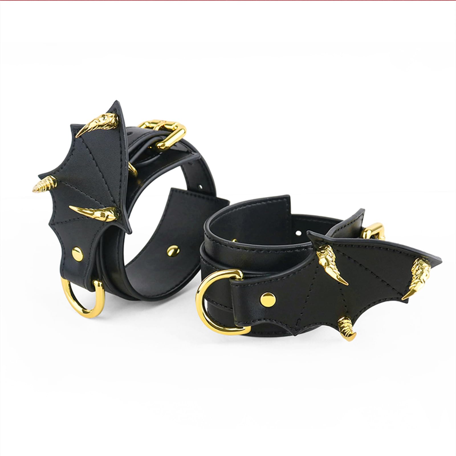 Verstellbar Leder Handschellen Flügelform Handfesseln mit Niete Flirt Handcuffs BDSM Bondage Handgelenk Manschetten Fetisch Slave Rollenspiel Kostüm Zubehör Sexspielzeug für Paare,Silber
