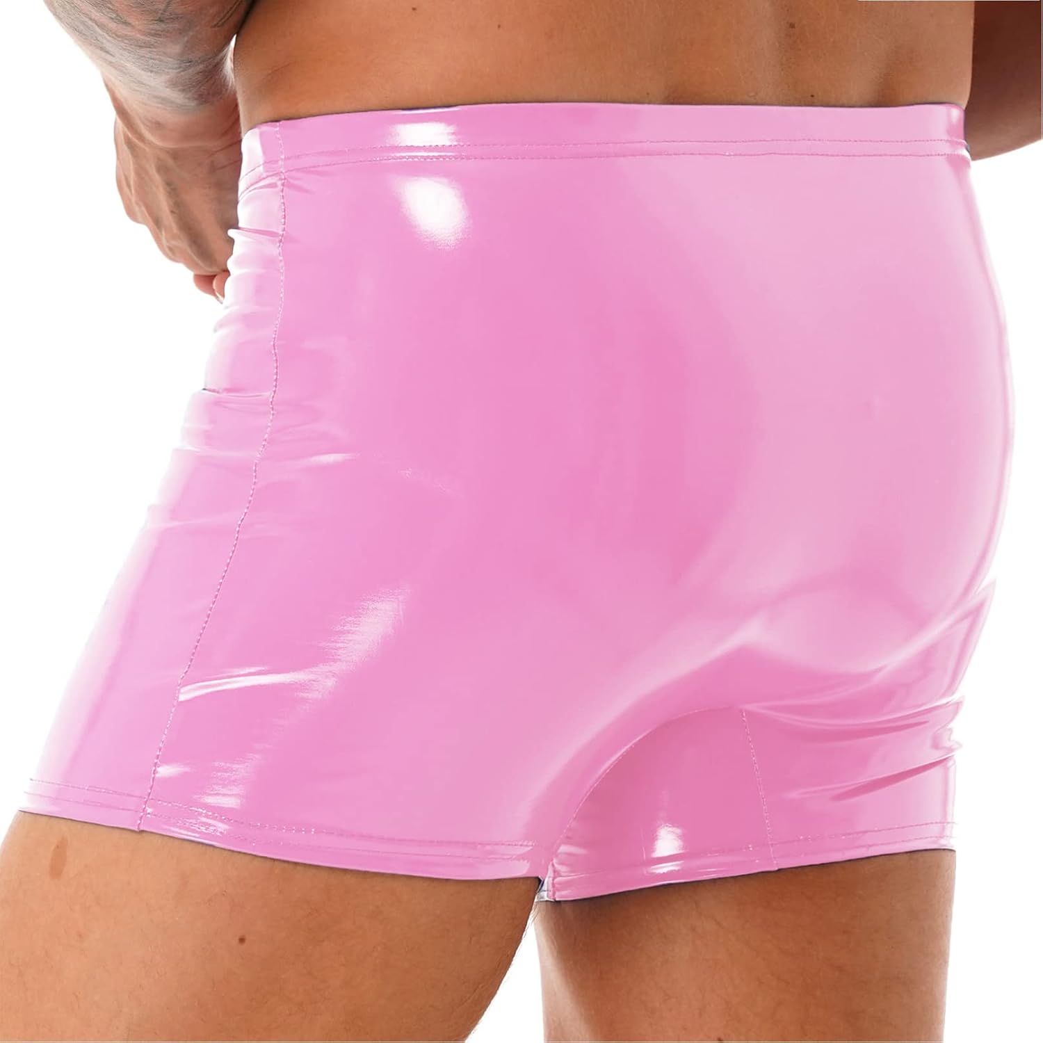 YiZYiF Men's Faux Leather Shorts Boxer Brief Wetlook Latex Male Panties Swimming Trunks Underwear