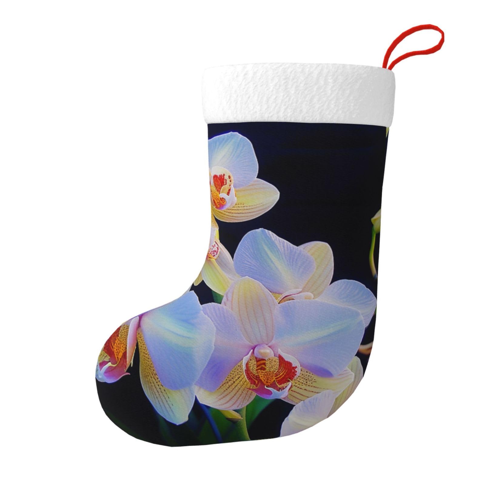 Orchids Print Print Christmas Stocking, 28x45cm Holiday Hanging Stockings for Fireplace, Tree Decorations, Gift Giving, and Party Festive Decor