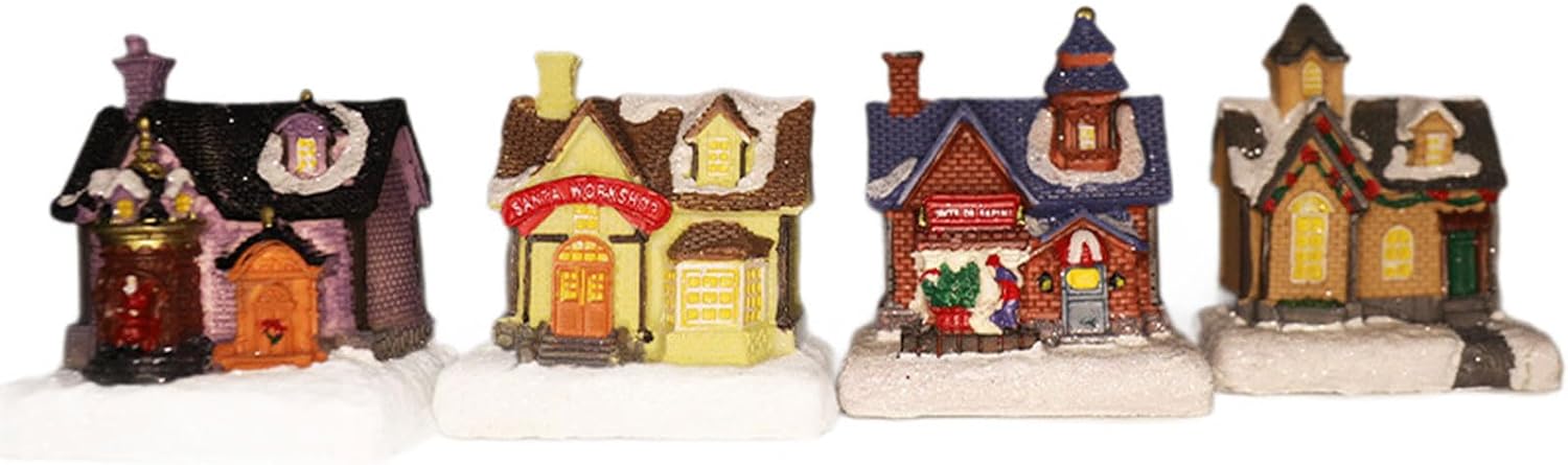 Christmas Villages House Miniature Gingerbreads House Figurine Collectible Buildings with LED Light Gift Decoration