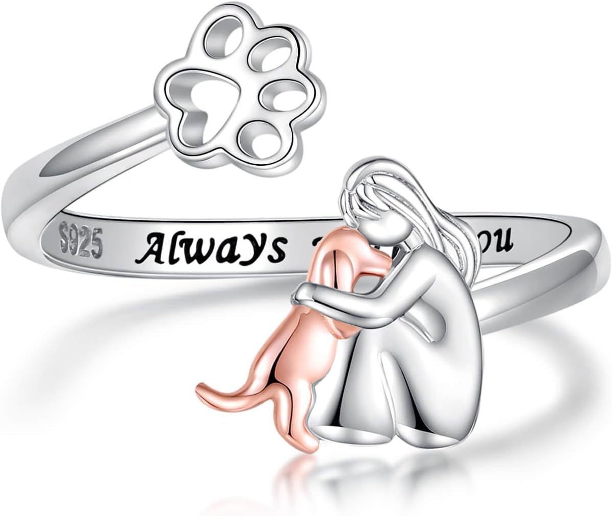 Sterling Silver Dog Ring for Her Always in My Heart Rings Puppy Mother Day Jewelry Gift for Mom Dog Lover