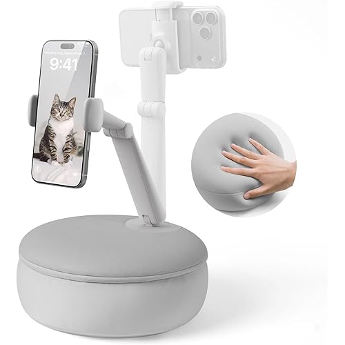 SAIJI Cell Phone Pillow Holder mini iPhone Stand for Bed, Upgraded mini Angle & Height Adjustable Phone Pillow Stand for Watching Video On Bed/Sofa/Lap, Fit for 4.7"-7.0" Device (Gray)