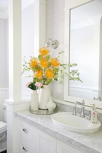 Miniatura 3 de Hollyone Flores Artificiales de Crisantemos de 33 pulgadas, Color Naranja-Amarillo, Flores de Crisantemo, 2 Piezas, Arreglo de Flores Falsas de