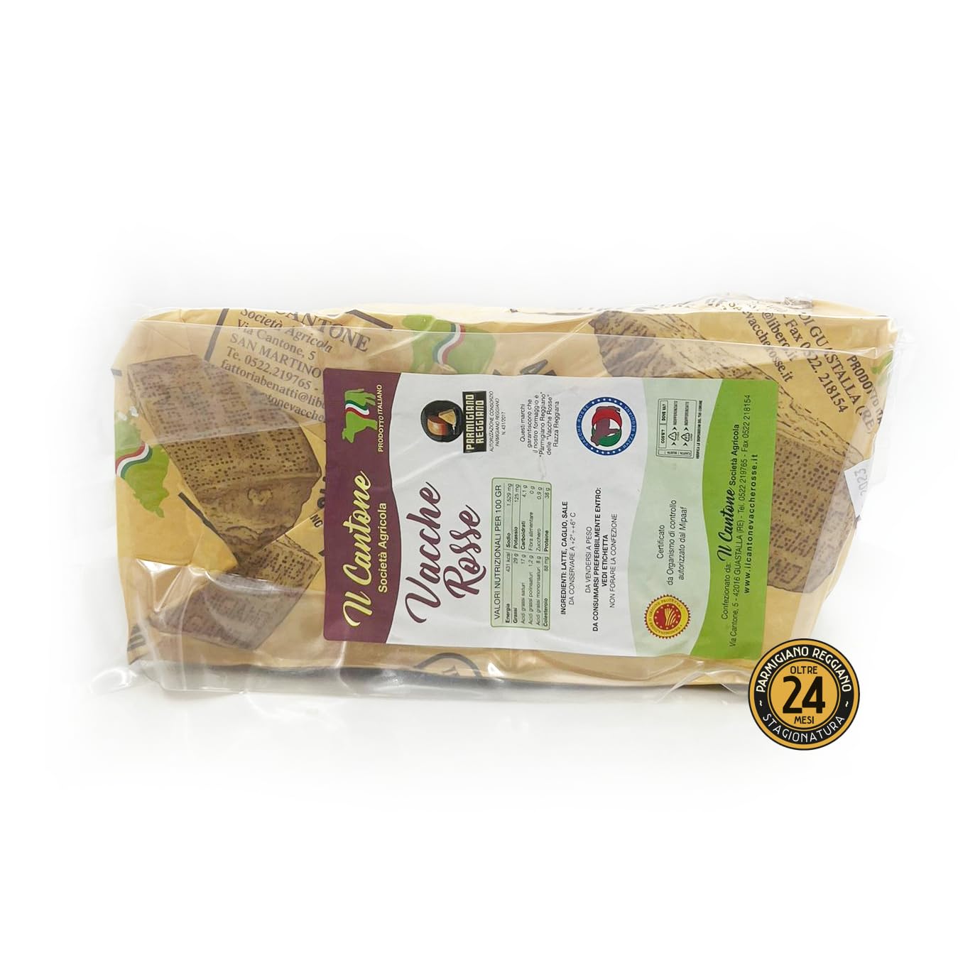 Ganzer Käselaib 900 g - Parmigiano Reggiano - VACCHE ROSSE - Tuquam - Il Cantone - 24 Monate gereift - Direkt aus Italien