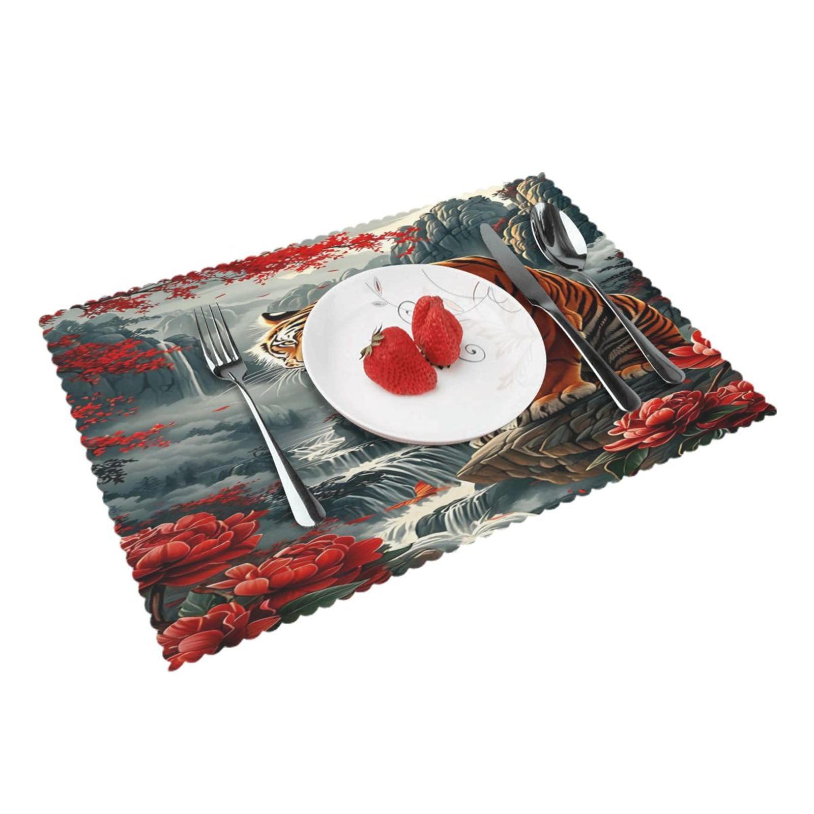 Tiger Mountain Autumn Placemats Set of 4 Print Table Mats Place Mats Table Decor for Kitchen Dining 12X18 in