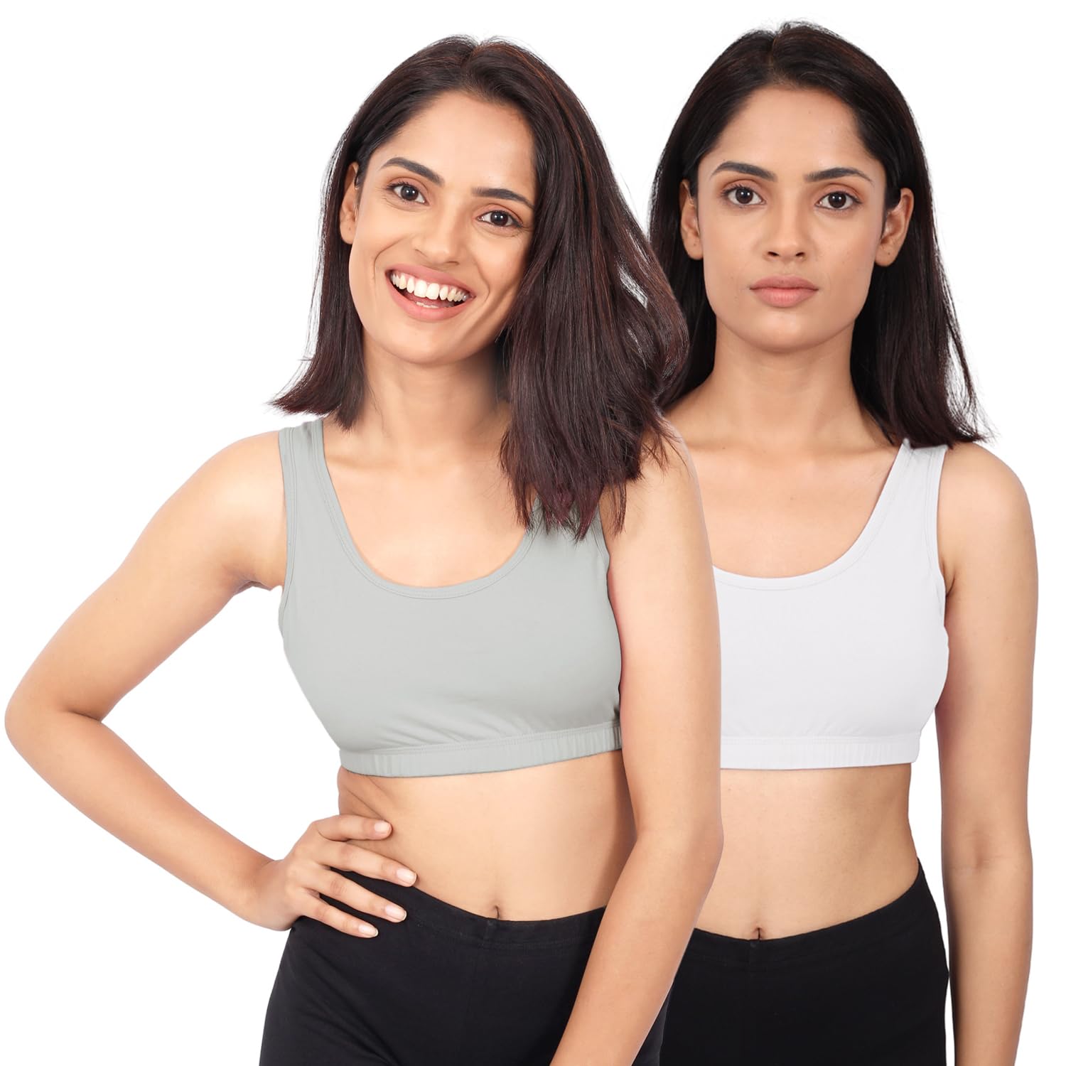dchica Sports Bra for Women's, Cotton Non-Padded Full Coverage, Non-Wired T-Shirt Gym Workout Bra with Regular Broad Strap, Activewear Printed Training Bra (2 Pcs)-picture-10