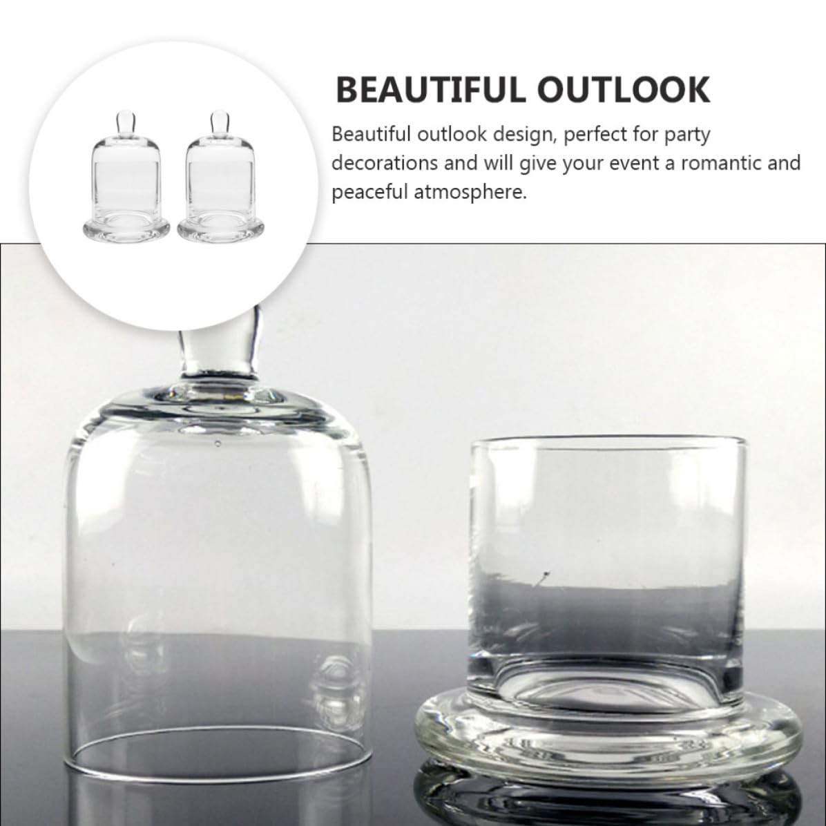 Candelabros de Vidrio Soplado Artesanal Campana Multifuncional para Suculentas y Ambientación Juego de 2 Campana de Cristal de 15.8 Cm, Candelabro para Bodas y Hogar