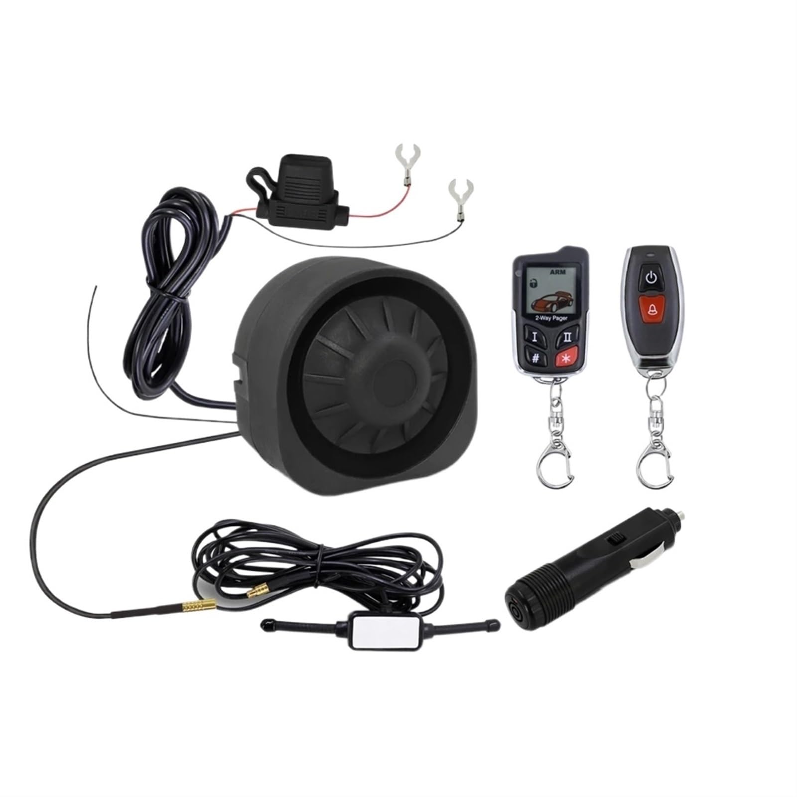 Sirena inalámbrica Sistema de Alarma for Coche bidireccional Encuentra Antirrobo Detección Inteligente Aire y Golpes Pantalla LCD