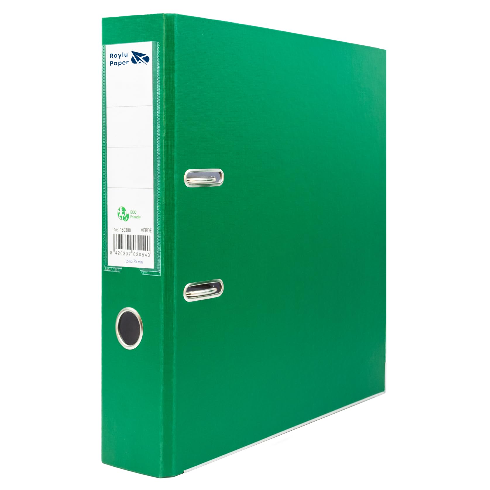 Raylu Paper Ring Binder, 75 mm Wide Spine File Folder, Office 2 Ring Binders with Soft Opening Lever and Customizable Card Holder (Green, A4)
