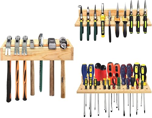 Stepstall Paquete de 3 organizadores de herramientas y almacenamiento, organizador de destornilladores de madera para montaje en pared, alicates,