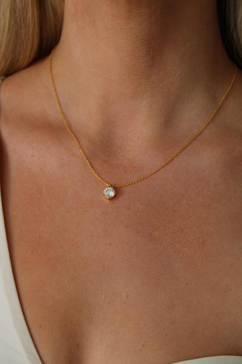 Dainty Gold Necklace for Women – 18K Gold Plated Chain with White Zircon Pendant – Adjustable & Hypoallergenic Non-Tarnish Jewelry – Elegant Minimalist Gift for Her - Image 5