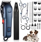 Dog Grooming Kit, 5-in-1 Professional Dog Clippers, Low-Noise High-Power Rechargeable Cordless Pet Grooming Kit, Suitable for Small Dogs, Large Dogs, and Thick-Coated Cats, Includes Comb, Clippers, and Nail Clipper