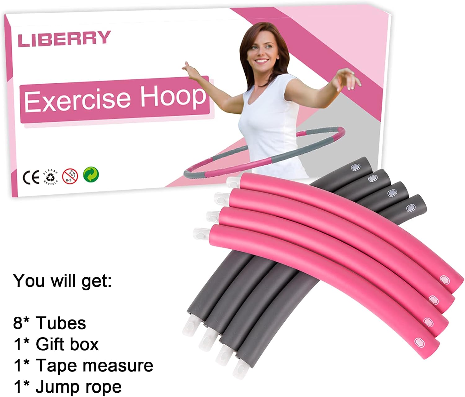 liberry Weighted Exercise Hoop for Adults, 8 Sections 2lb Fitness Hoop, Detachable and Weight Adjustable Workout Hoop, Professional Foam Padded Weighted Hoop for Women (Pink) : Toys & Games