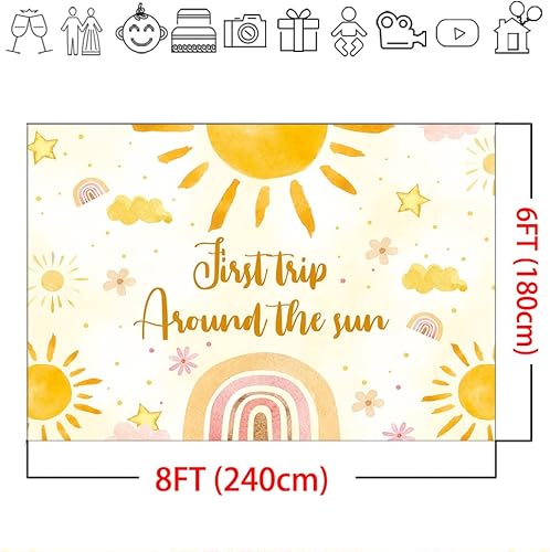 Miniatura 4 de Mocsicka Telón de fondo para el primer viaje alrededor del sol, para decoración de fiesta de cumpleaños de niños, decoración de mesa de pastel (8 x