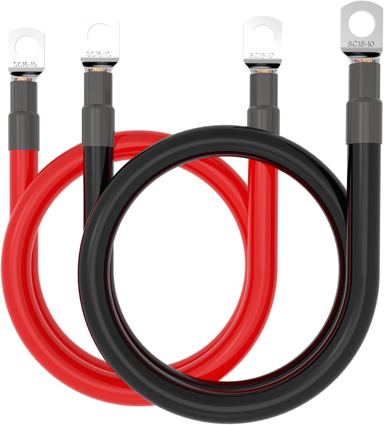 Parishop バッテリー増設ケーブルインバーター 6AWG 並列 バッテリーケーブル 電気機器用ビニル絶縁電線 KIV線 両側丸型圧着端子 電池ワイヤー一定の純粋な銅自動車、車、トラック、オートバイ、ボート、RVのための3/8 "ラグコネクターの力インバーター ケーブル ターミナル、太陽 赤 黒2本セット (50cm 16mm²)