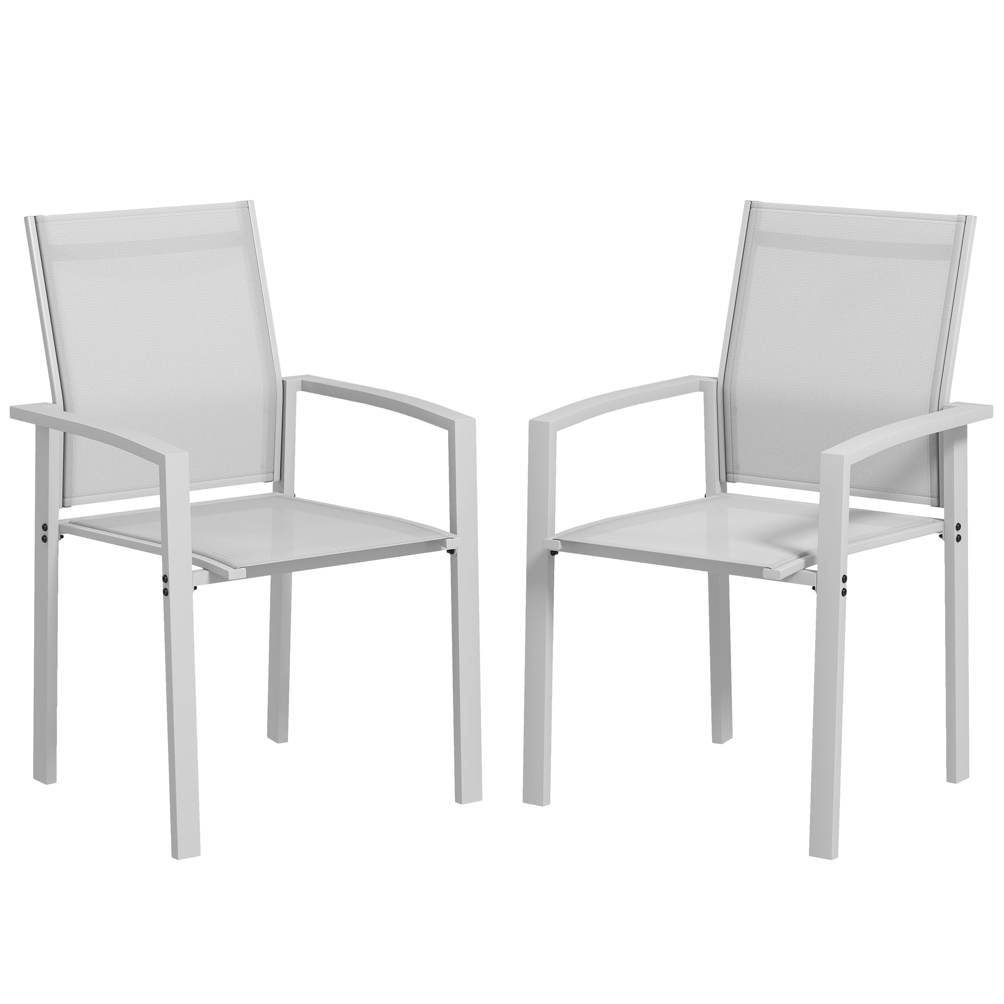 Outsunny Juego de 2 Sillas de Jardín Apilables con Reposabrazos, Sillas de Comedor de Exterior de Aluminio y Textelina Impermeables, para Patio, Balcón, Terraza, Exterior e Interior, 56x58x89 cm, Gris