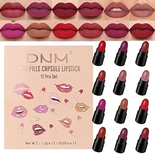evpct 12Pcs Mini Pills Lipstick Capsule Set for Women Waterproof Long Lasting, Dark Ruby Deep Wine Mauve Red Purple Nude Brown Matte Small Magic Permanent 24 Hour Lipstick Bulk Samples 02