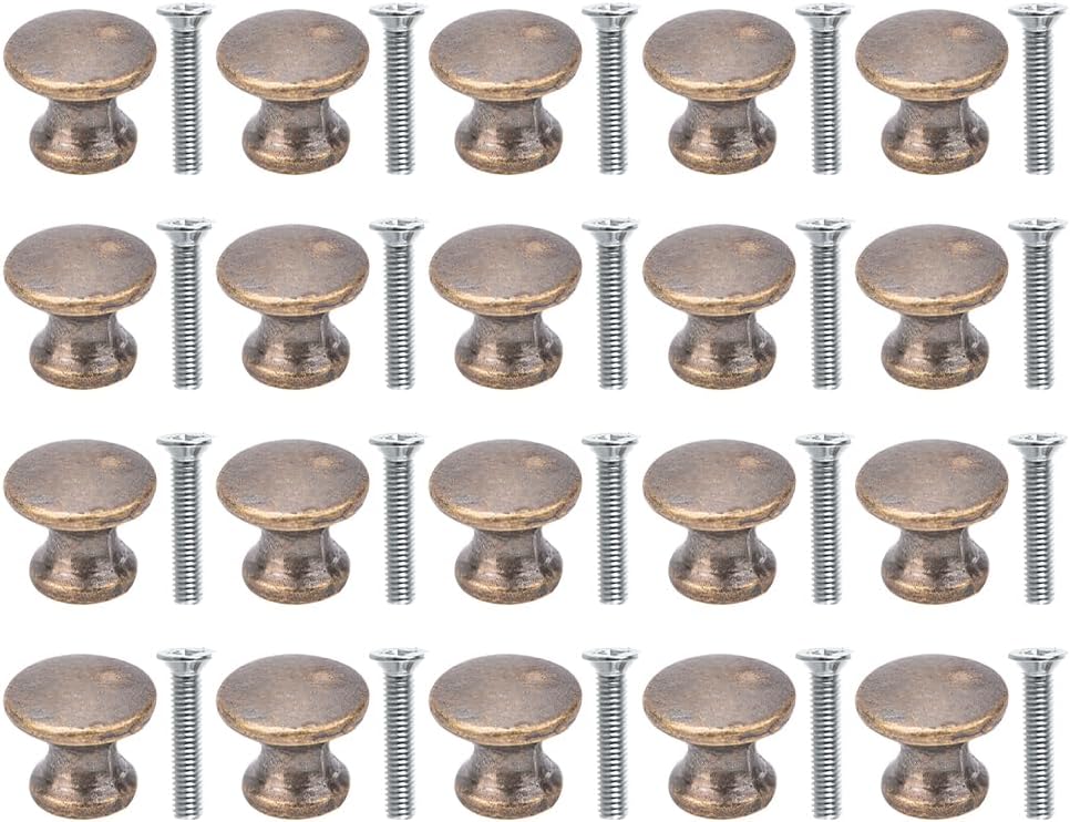 Mini Box Cabinet Knob, Drawer Round Head Pull Handle Decorative Jewelry Box Dresser Closet Chest Door Knobs Antique Vintage Metal Cupboard Wardrobe Handles with Mounting Screws Wood Gift Case 20Pcs