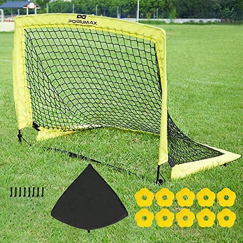 PodiuMax Pop up 2er Football Goals | with 10 Disc Cones & Carry Bag | Protable for Garden, Indoor, Outdoor | Training, Practice Goals