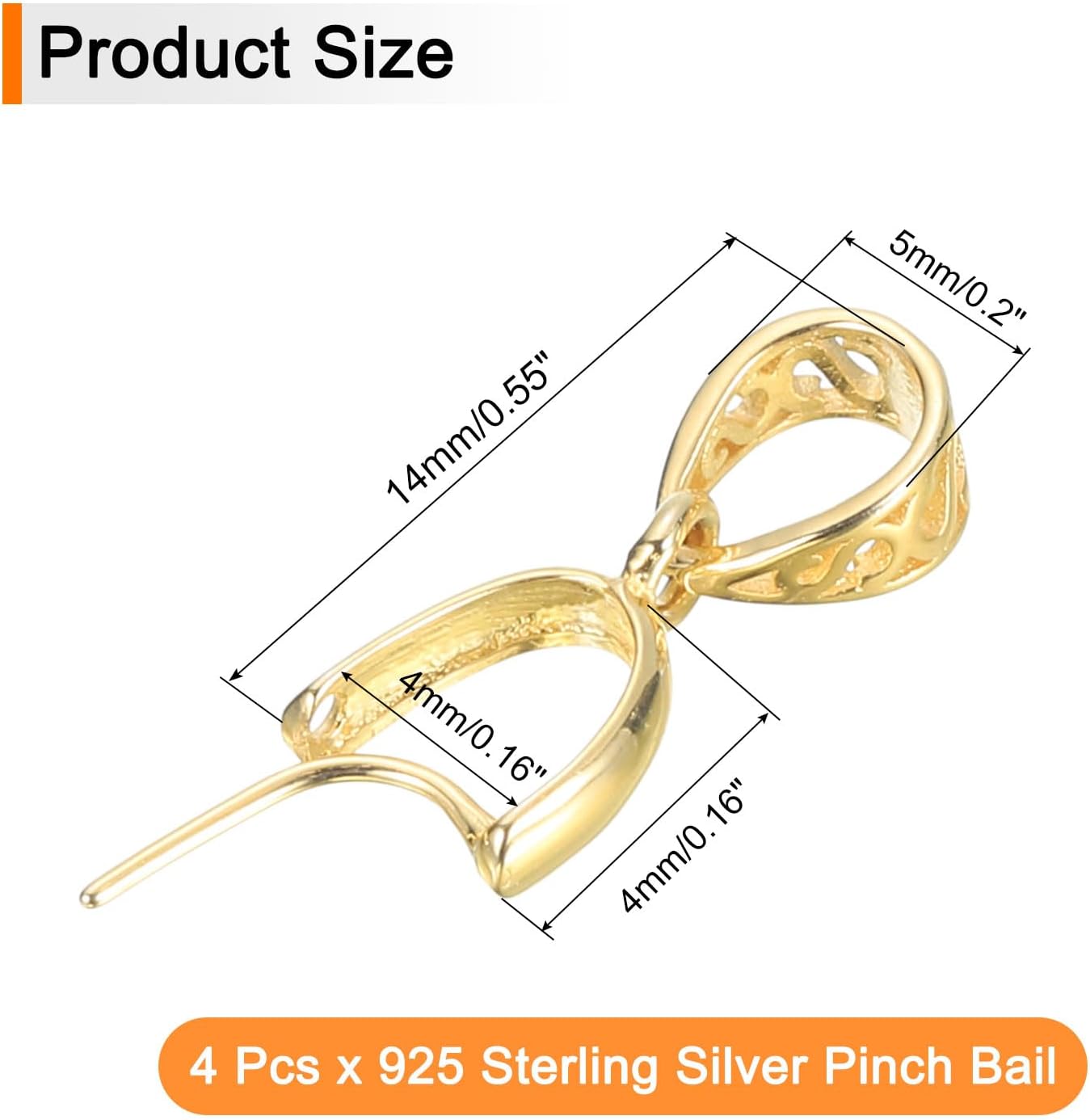 uxcell 4Pcs 925 Sterling Silver Pinch Bail, 14mm Pendant Clasp Pendant Bail Connector Pinch Clip Bail Clasp for Jewelry Making Supplies Bracelet Necklace DIY Craft, Gold - Image 2