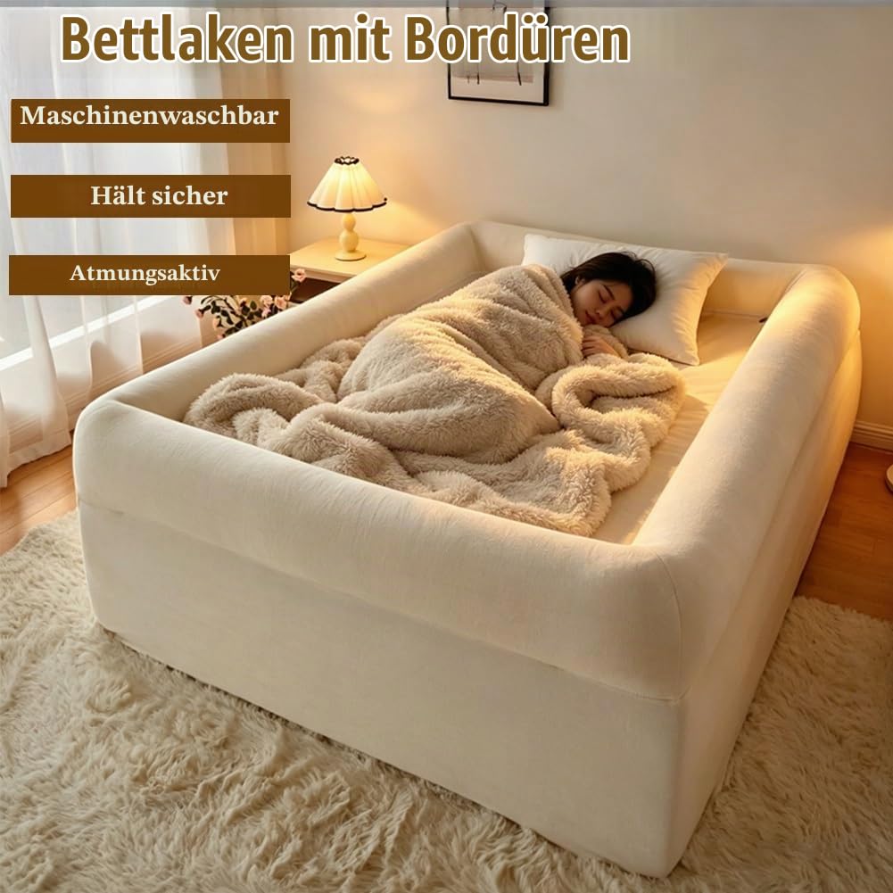Spannbettlaken mit Rand. Weiches und Flauschiges Bettumrandungslaken aus Samt, gepolsterte Kanten bleiben fest und kollabieren Nicht, mit abnehmbarem Reißverschluss, maschinenwaschbar(180x200cm)
