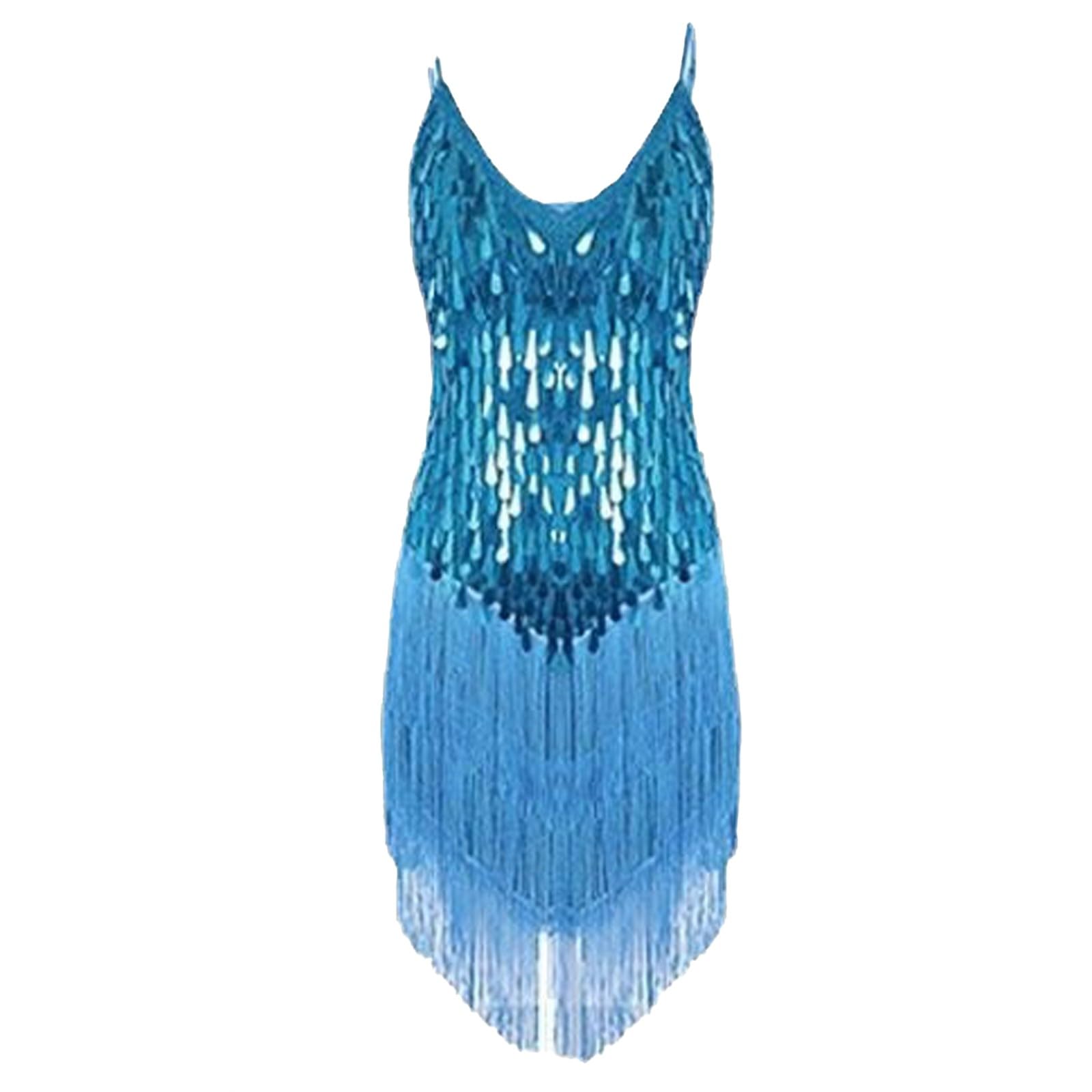 Generico Costumi da Carnevale Donna - Abito retrò con Frange E Paillettes Abito di Alta qualità Abito da Ballo Abito con Paillettes Abito da Ballo per Feste Abito Piccolo