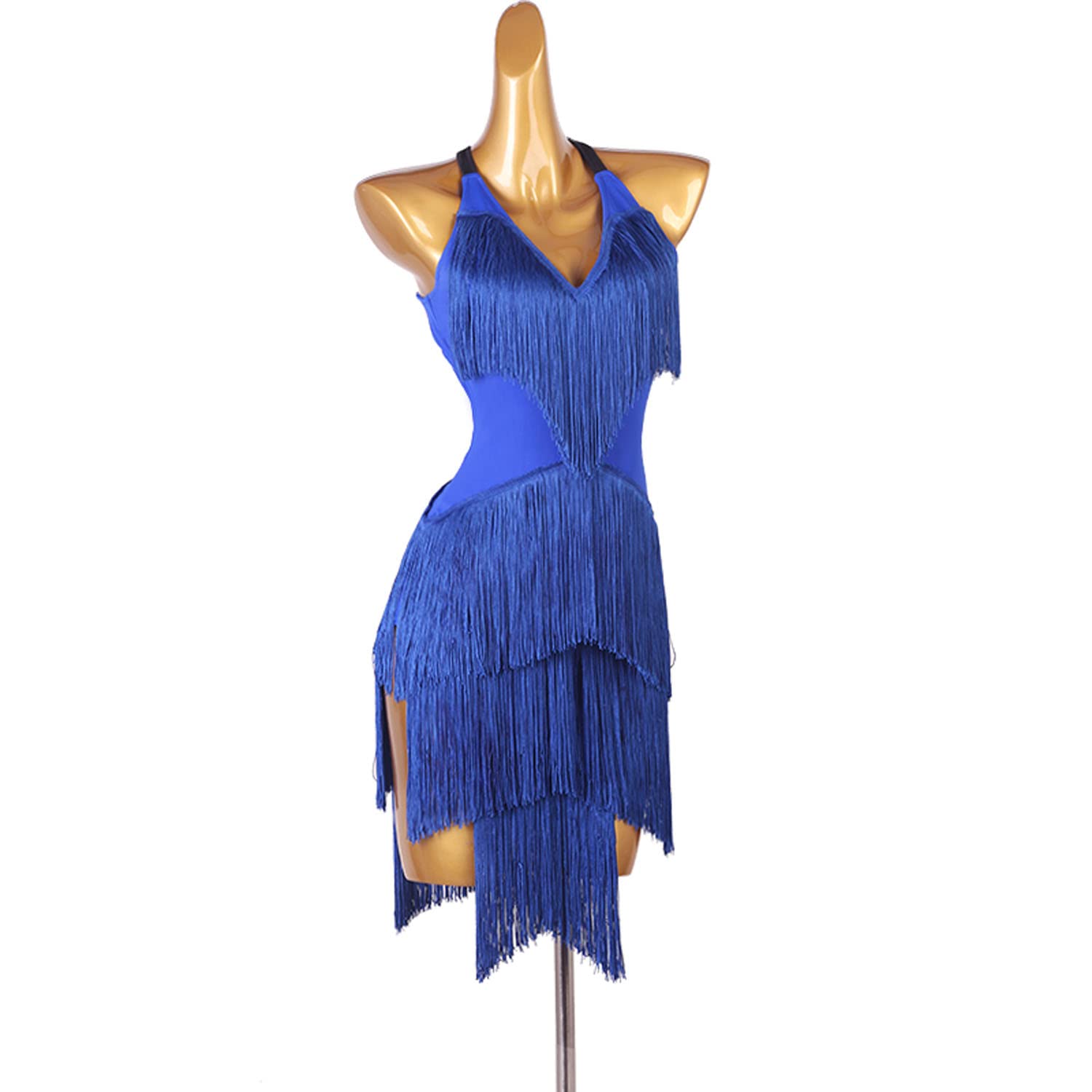 Damskie latynoskie sukienki taneczne Backless Tango Cha Cha Wydajność Costume Praktyka balowa strój tańca z warstwowymi frędzlami Spódnica z trybardem dla Rumba samba