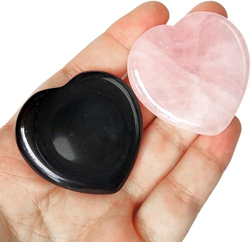 Loveliome 2 piezas de piedras de corazón preocupadas por la ansiedad del pulgar con bolsillo de palma, cristal curativo de chakras, meditación de