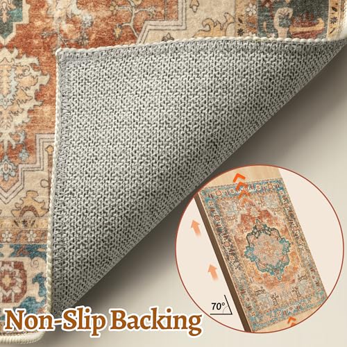 Image of Orange 2.6x8 Washable Runner Rug for Hallways, Oriental Non Slip Runners