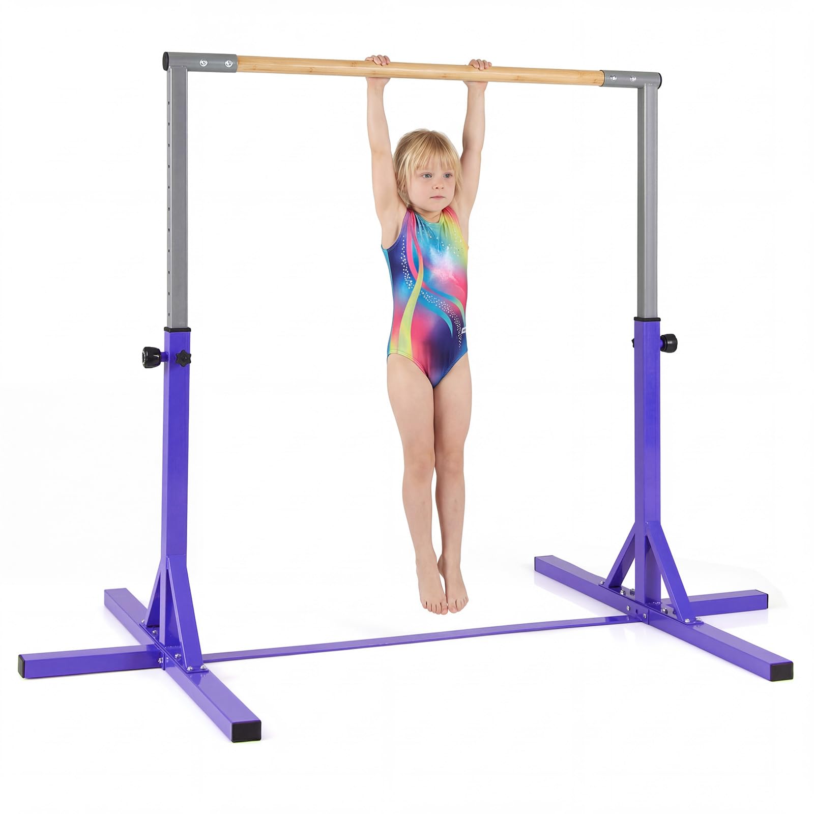 COSTWAY Gymnastics Training Bar, 85-145cm/90-150cm Height Adjustable Horizontal Kip Bars with Non-slip Pads, Home Gym Sports Equipment for Kids Juniors (85-145cm, Purple)