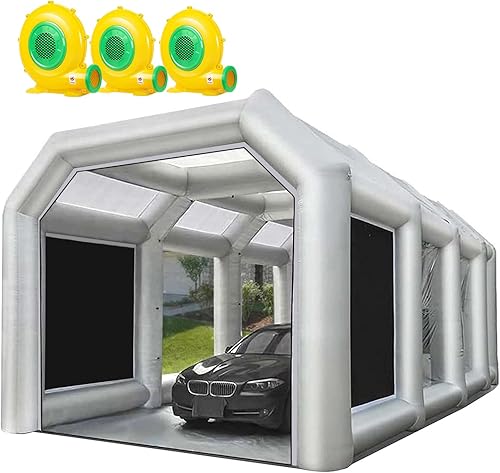 FLAPKWAN Cabina de pintura inflable de 39 x 18 x 15 pies con tres sopladores para camiones, cabina de pulverización portátil para pintura