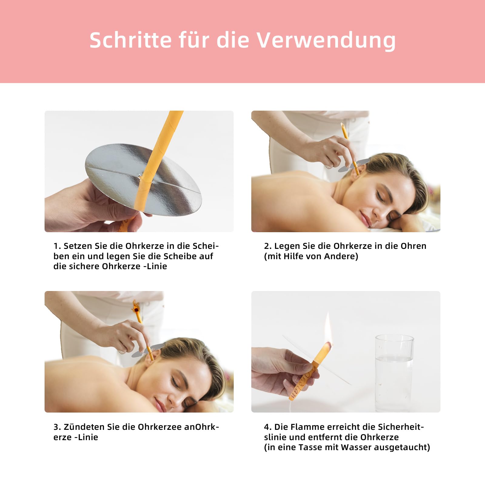 32 Pezzi 8 Diverse Fragranze Coni per Orecchie,25cm Cono Orecchie Cerume con 8 Dischi Protettivi e Tampone di Cotone,per Rimuovere la Cera Dell'orecchio,Relax e Pulizia
