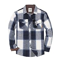 TARAINYA Men's Flannel Plaid Shirt Button Up Casual Long Sleeve Corduroy Lined Cotton Shirt with Pockets England Blue White L