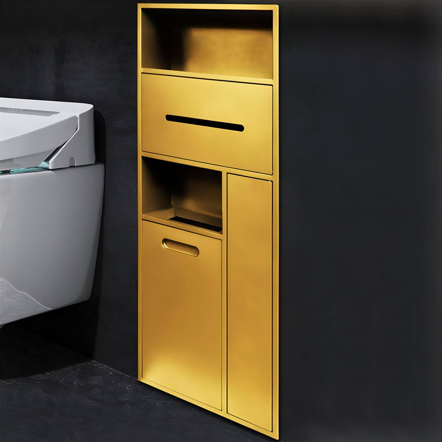 TIANQIHAO Wall-Mounted Toilet Paper Holder, Stainless Steel Shower, Built-In Trash Can, Kitchen Shelf Nizer, D H - 30X78X14Cm / 11.8X30.7X5.5In,Gold-30x78x14cm/11.8x30.7x5.5in