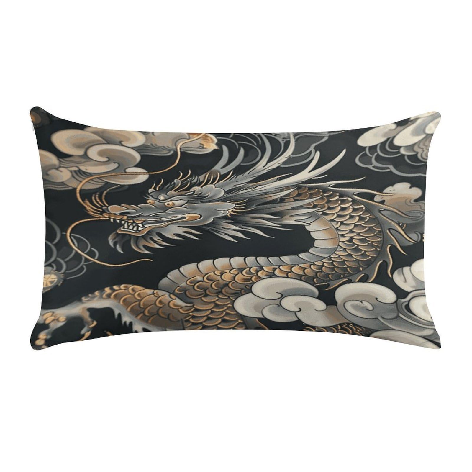 Black Oriental Dragon Pillow Cover Super Soft Pillowcase Luxury Cozy Fuzzy Velvet Pillow Shams Breathable Standard Pillow Cases with Zipper Wrinkle-Free Pillow Cover 12 "×20 "