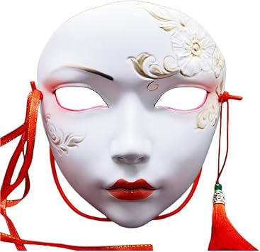Ancient Style Mask Full Face Mask for Woman Japanese Kabuki Kitsune Masks Cosplay Hand-Painted Masks for Masquerade
