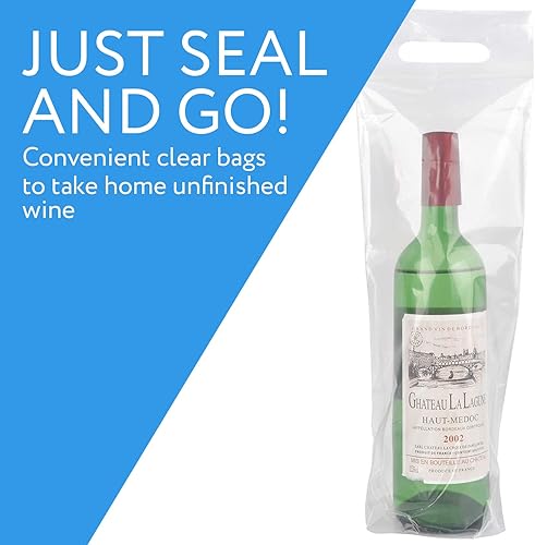 Miniatura 2 de IMPRESA Plastic Wine Bags - Sealable Wine Bags & Tamper-Proof Seal - For Housewarming Gifts - Pack of 50, With Handles - Fits 25 Oz Bottles