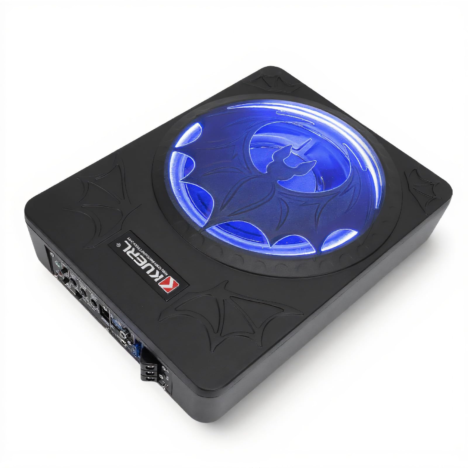 Luocute Subwoofer o Mocy 10 Cali i Mocy 1200 W, Smukły Pod Siedzeniem, Wbudowany Wzmacniacz, Obudowa z Odlewu Aluminiowego ze światłami LED, Regulowany Filtr Dolnoprzepustowy Wzmocnienia (BLUE)