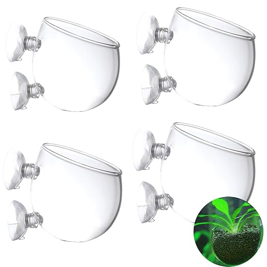 4Pcs/Set Plant Glass Cup Pot, 2.4inch Crystal Glass Aquatic Plant Pot Wall Hanging Planters Glass Terrariums Aquatic Plant Cups Pots Magnetic Suction Cup Window Aquarium for Fish Tank Aquarium