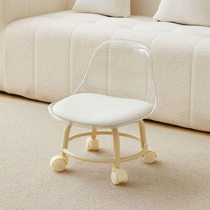 Drumstone 【Today ONLY Deal with 15 Years Warranty Acrylic Pulley Low Stool with 360° Rotation Featuring Engineering Backrest, PU Leather Surface, and Double Bottom Frame – Ideal for Children,Adult